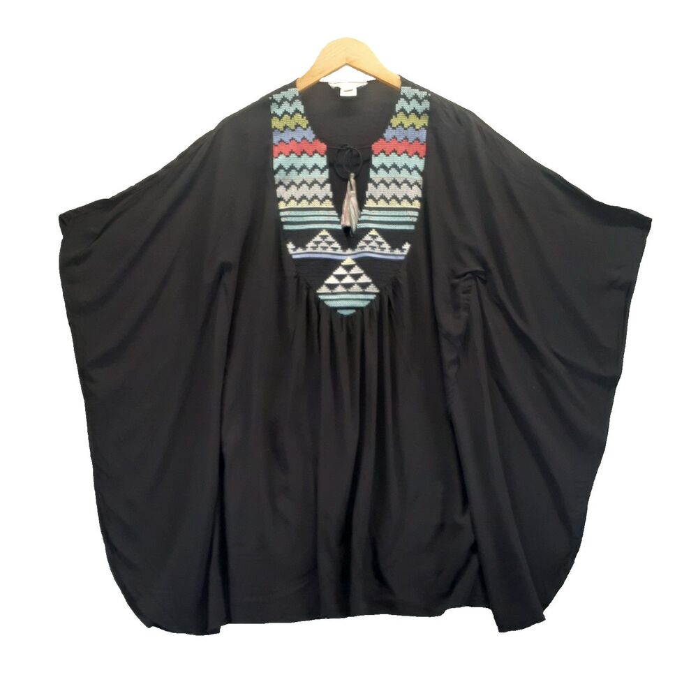 LoveStitch Woman Sz S/M Tunic Mini Dress Black Aztec Print Bat Sleeve Boho